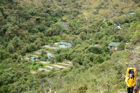 Inca porters to carry tourists luggage photo