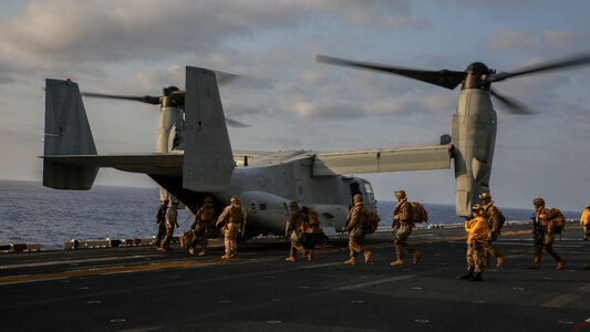 a MV-22B Osprey on the flight deck photo