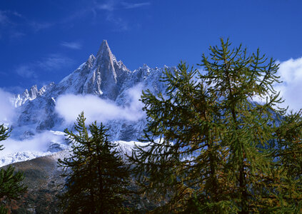 Mountain landscape with snow and clear blue sky photo