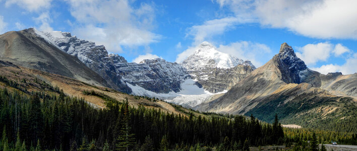 Snow capped Mountain Landscape and scenery in Banff National Park, Alberta, Canada photo