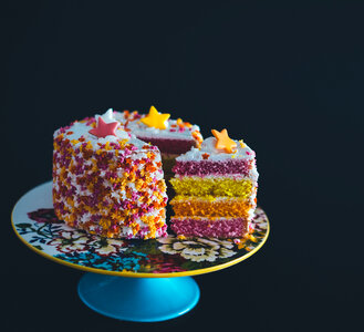 Yummy Birthday Cake on platter photo