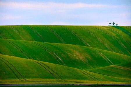 Rural Landscape with Green Filed Hills photo
