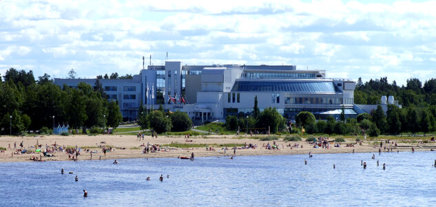 Spa Hotel Eden and sand beach in Nallikari recreation and tourism area in Finland photo