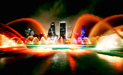 Lighted Water with skyline at night in Jacksonville, Florida photo