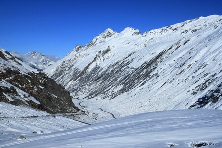 Reservoir winter high alpine road