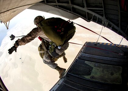 Helicopter falling parachuting