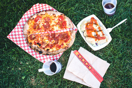 Pizza Salami on a grass photo