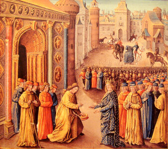 Raymond of Poitiers welcoming Louis VII in Antioch during the Crusades photo