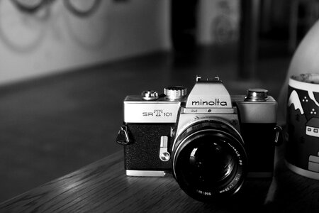 Lens slr black and white photo
