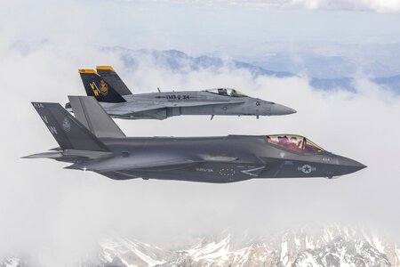 Lockheed Martin F-35C Lightning II and F/A-18A photo