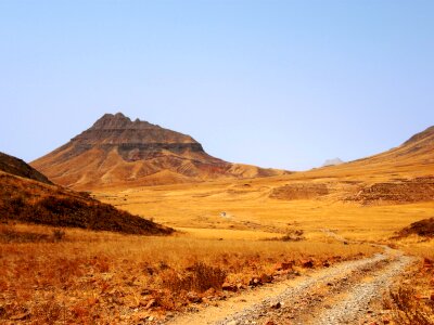 Bare dirt road through drylands of Namibia
