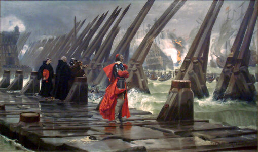 Cardinal Richelieu at the Siege of La Rochelle, France in 1881 photo