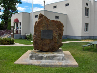 Timmins Chamber of Commerce with Rock and Plaque in Ontario, Canada photo