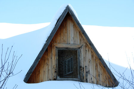 through a wooden cabin window photo