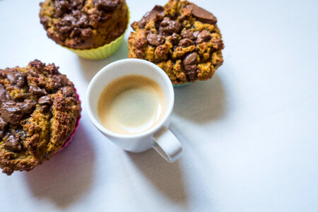 Coffee espresso with homemade chocolate muffins photo