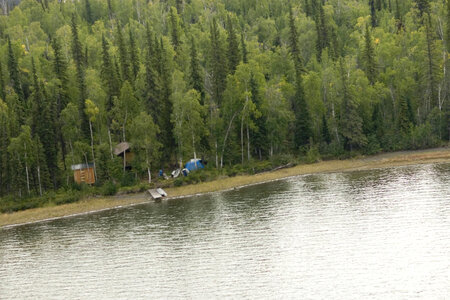 Aerial shot of campers and cabin at Tetlin National Wildlife Refuge photo