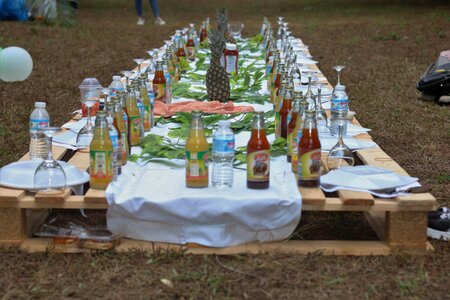 Picnic glass flowers photo