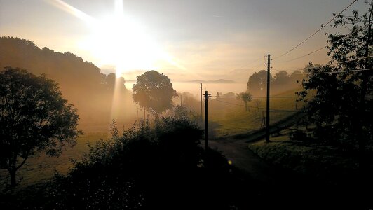 Morning mist fog morning sun