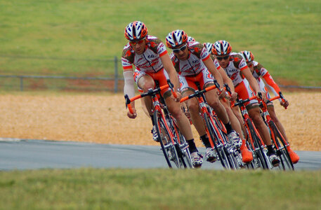 Team of Racing Cyclists During Training photo