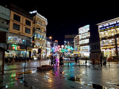 Tourist enjoying nightlife in downtown of Sapa photo