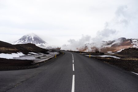 Asphalt mountains snow