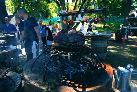 Barbecue barbed wire crowd photo