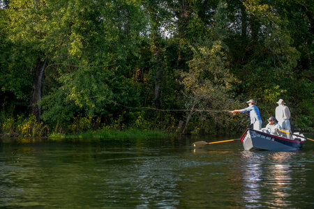 Group fly fishing from drift boat on White River-1