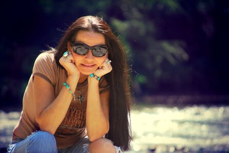 Sunglasses outdoor brunette photo