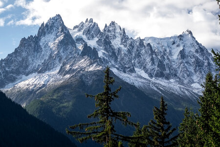 Mountain peaks, clouds, and landscape