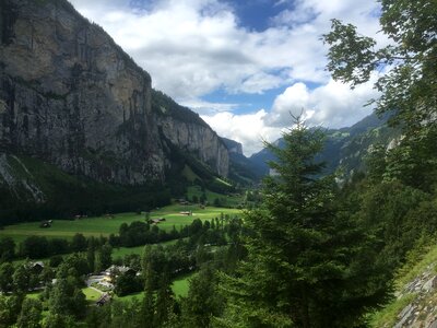Lauterbrunnen valley with gorgeous waterfall and Swiss Alps photo