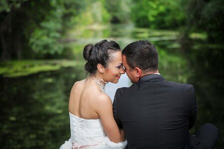 Husband hugging kiss photo