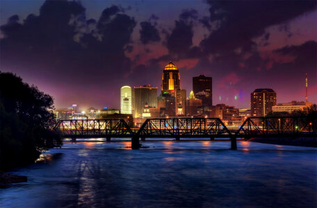 Downtown Des Moines at Night in Iowa