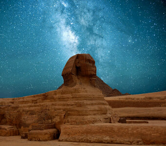 Milky Way Galaxy over the Sphinx in Giza, Egypt photo