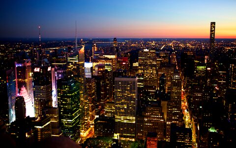 New York City skyline with urban skyscrapers at gentle sunrise photo