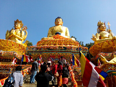 Three Buddha Statues in the Temple in Kathmandu, Nepal photo