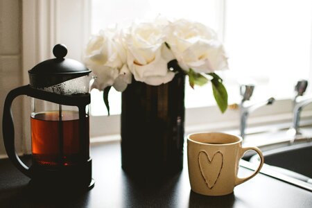Coffee Tea Cup White Flowers