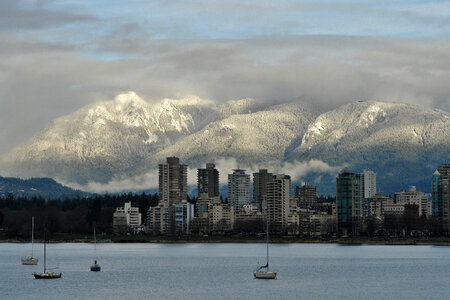 Mountains in the landscape behind the skyline of Vancouver, Canada photo