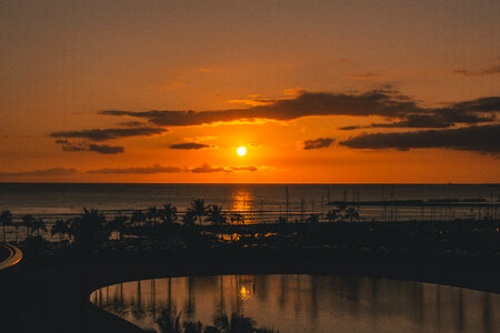 Orange Sunset on Waikiki in Hawaii