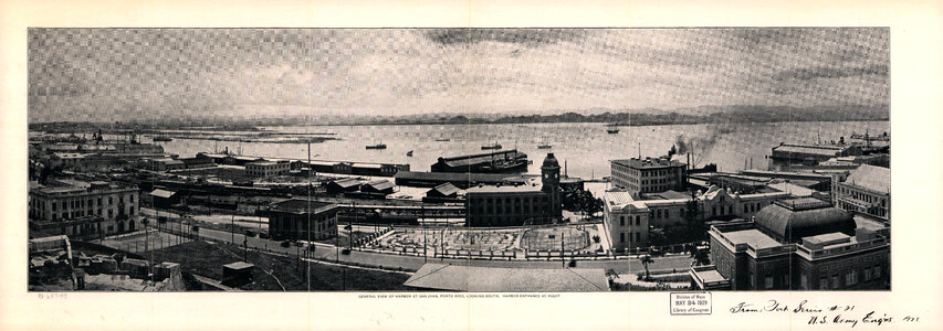 General view of harbor at San Juan, Puerto Rico looking South to San Juan Bay, 1927 photo