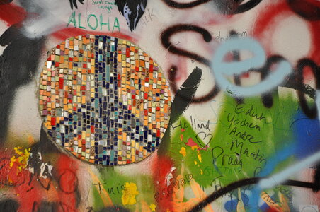 Peace mosaic on John Lennon wall in Prague photo