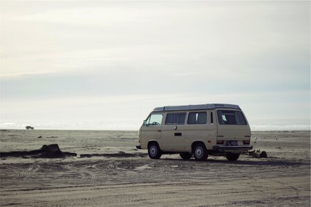 Hippy van beach sand