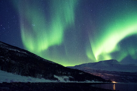 Aurora Green Polar Lights in Skibotn, Norway photo