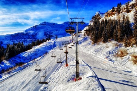 Mountain ski resort with snow in winter photo