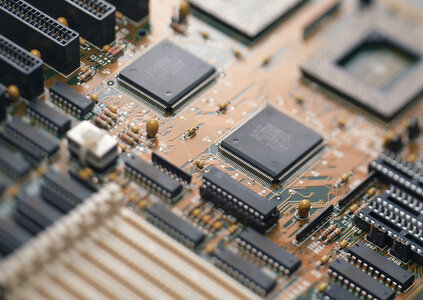 Closeup of a printed circuit board with components photo