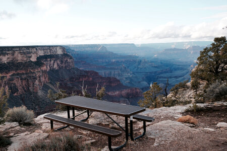 Picnic bench overlooking Grand Canyon, Arizona, USA photo