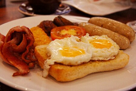 Breakfast sausages mushrooms photo