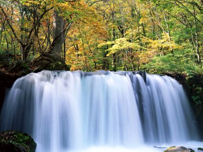Waterfalls autumn creek in photo