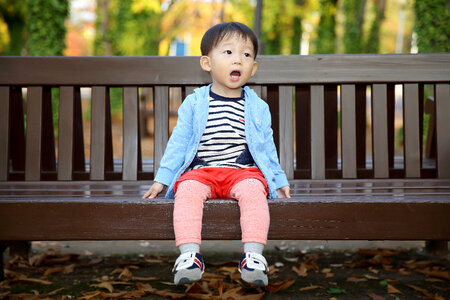 Baby Boy on Bench photo