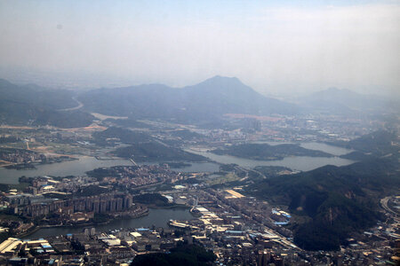 Aerial view of Shenzhen landscape under Fog photo