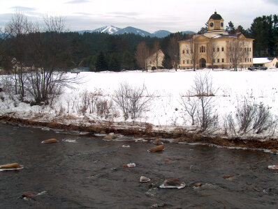 Landscape of the river and winter in Franconia, New Hampshire
